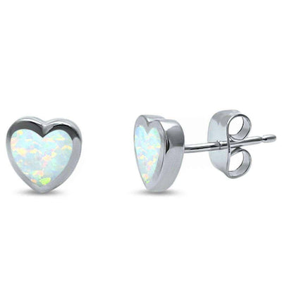 Sterling Silver White Opal Heart Stud Silver EarringsAndWidth 7mm