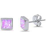 Sterling Silve Square Shape Pink Opal Stud Earrings