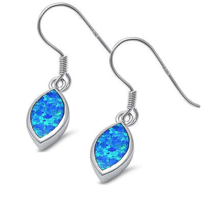Sterling Silver Marquise Shape Blue Opal Dangle Style Silver Earring