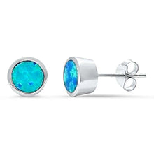 Load image into Gallery viewer, Sterling Silver Blue Opal Bezel Stud Earrings