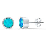 Sterling Silver Blue Opal Bezel Stud Earrings