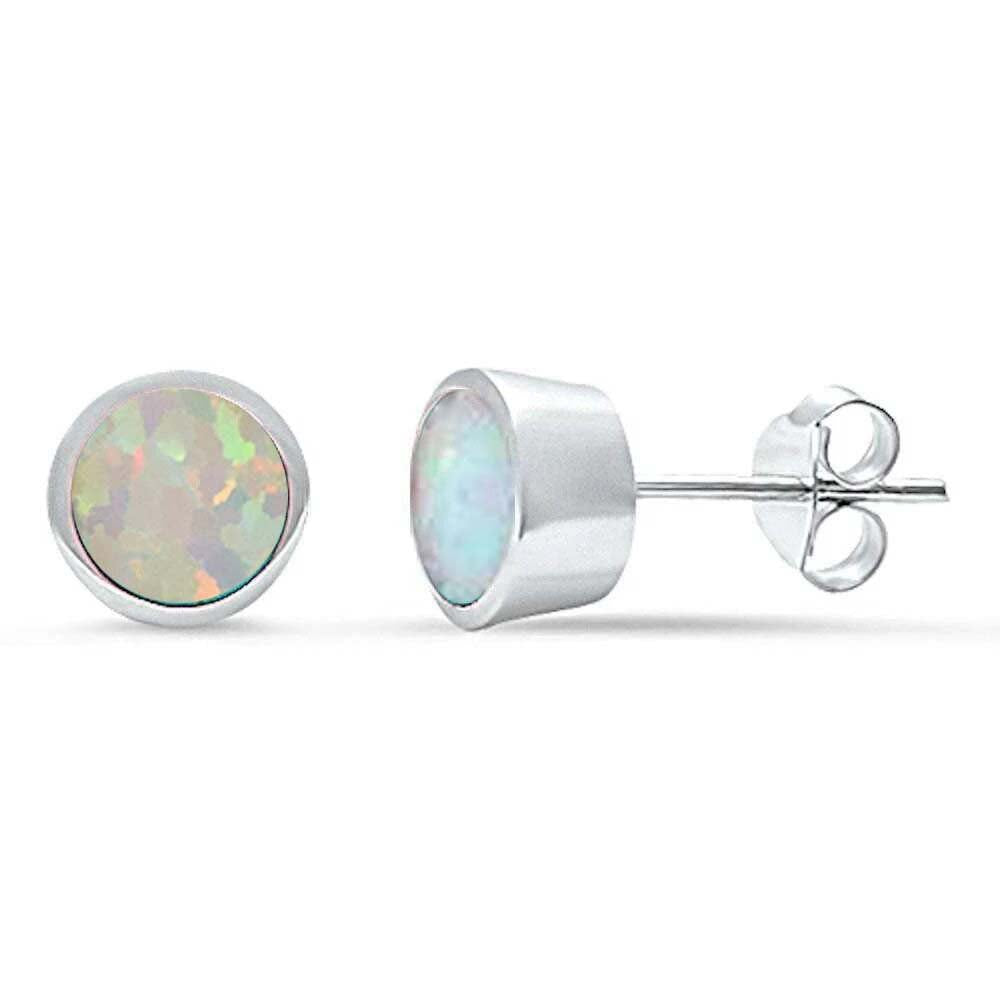 Sterling Silver White Opal Bezel Stud Earrings