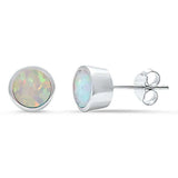 Sterling Silver White Opal Bezel Stud Earrings