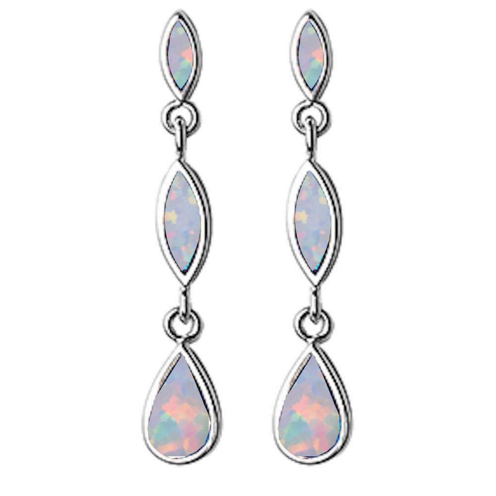 Sterling Silver Dangle Marquis and Pear Shape Blue Opal Silver Earrings