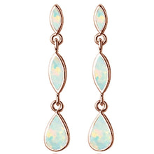 Load image into Gallery viewer, Sterling Silver Rose Gold Plated Dangle Marquis and Pear White Opal Earrings