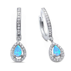 Sterling Silver Blue Opal and Cubic Zirconia Hoop Dangle Silver Earrings with CZ StonesAndWidth 25mm