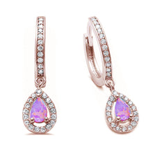 Load image into Gallery viewer, Sterling Silver Pink Opal and Cz Hoop Dangle Rose Gold Plated-Length-7mm