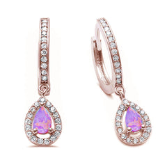 Sterling Silver Pink Opal and Cz Hoop Dangle Rose Gold Plated-Length-7mm