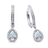 Sterling Silver White Opal and Cubic Zirconia Hoop Dangle Silver Earrings with CZ StonesAndWidth 25mm