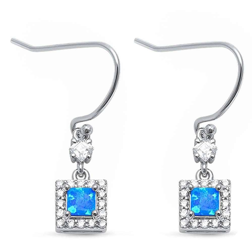 Sterling Silver Square Shape Blue Opal and Cubic Zirconia Silver Earrings with CZ StonesAndWidth 25mm