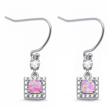 Load image into Gallery viewer, Sterling Silver Square Shape Lab Created Pink Opal and Cubic Zirconia Earrings