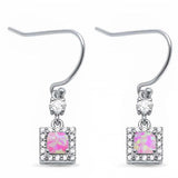 Sterling Silver Square Shape Lab Created Pink Opal and Cubic Zirconia Earrings