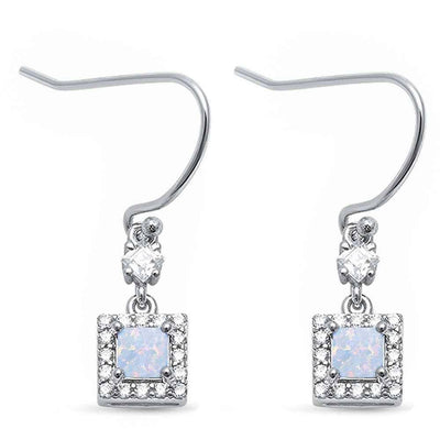 Sterling Silver Square Shape White Opal and Cubic Zirconia Silver Earrings with CZ StonesAndWidth 25mm