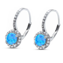 Load image into Gallery viewer, Sterling Silver Round Blue Opal and Cubic Zirconia Silver Earrings with CZ StonesAndWidth 20mm