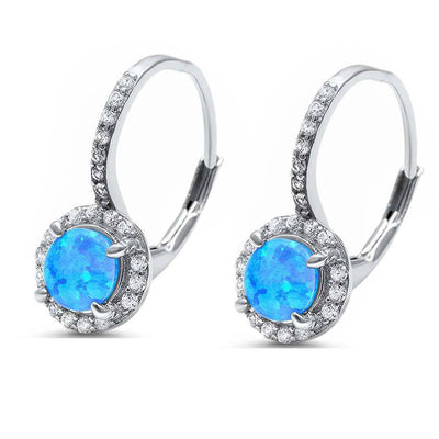 Sterling Silver Round Blue Opal and Cubic Zirconia Silver Earrings with CZ StonesAndWidth 20mm