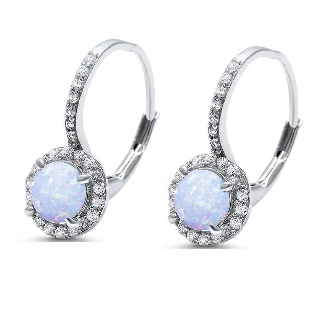 Sterling Silver Round White Opal and Cubic Zirconia Silver Earrings with CZ StonesAndWidth 20mm