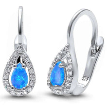 Load image into Gallery viewer, Sterling Silver Blue Opal and Cubic Zirconia Silver Earrings with CZ StonesAndWidth 16mm