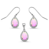Sterling Silver Pear Shape Pink Opal and Cubic Zirconia Earring and Pendant Set
