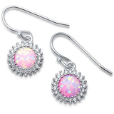 Sterling Silver Lab Created Pink Opal CZ Drop Dangle Earrings