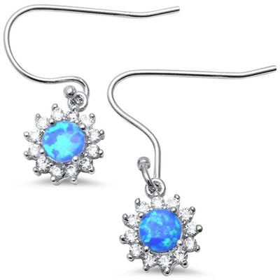 Sterling Silver Halo Lab Created Blue Opal CZ Drop Dangle Earrings with CZ StonesAndWidth 9mm