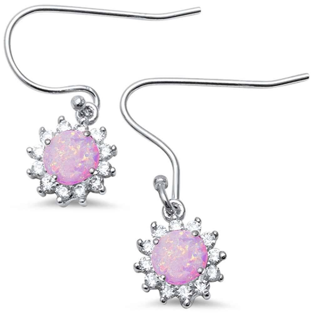 Sterling Silver Halo Lab Created Pink Opal CZ Drop Dangle .925 EarringsAnd Width 9mm