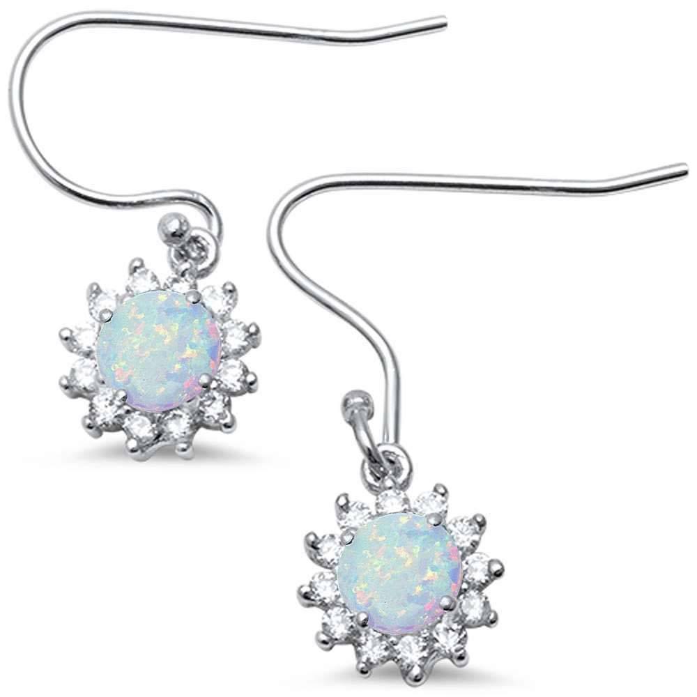 Sterling Silver Halo Lab Created White Opal CZ Drop Dangle .925 EarringsAnd Width 9mm