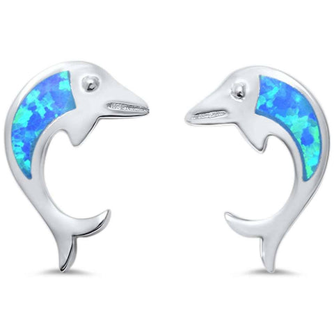 Sterling Silver Lab Created Blue Opal Dolphin EarringsAndWidth 9mm