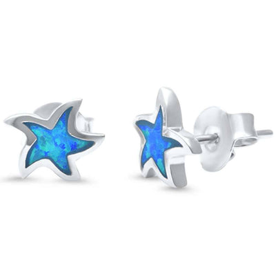 Sterling Silver Blue Opal Star Earrings And Width 6mm
