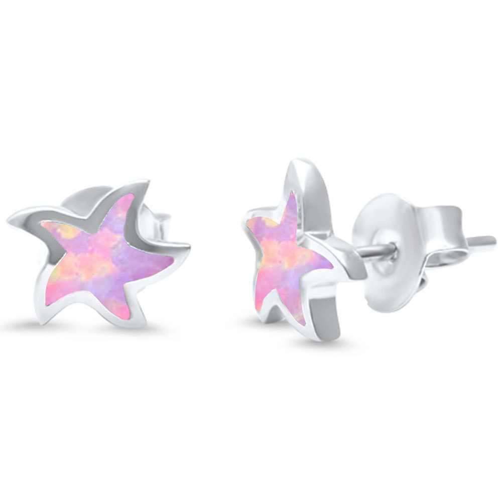 Sterling Silver Pink Opal Star .925 Earring and Width 7.5mm