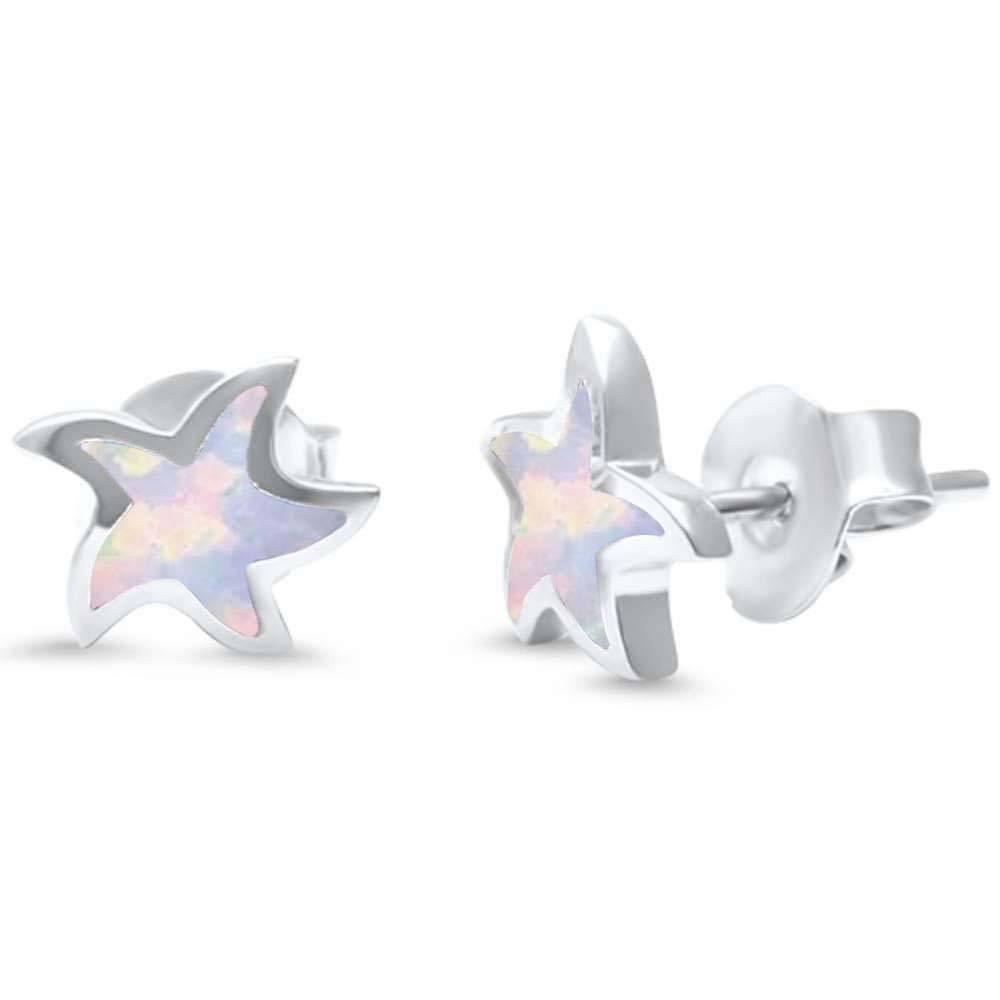 Sterling Silver White Opal Star Earring and Width 7.5mm