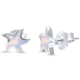 Sterling Silver White Opal Star Earring and Width 7.5mm