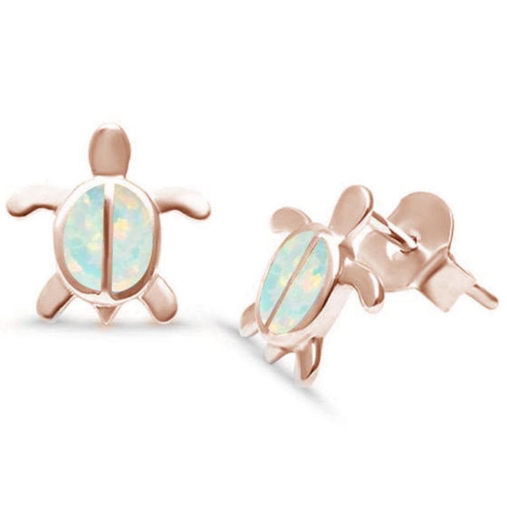 Sterling Silver Rose Gold Plated White Opal Turtle Earrings - silverdepot