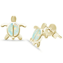 Load image into Gallery viewer, Sterling Silver Cute Yellow Gold Plated White Opal Turtle Earrings - silverdepot