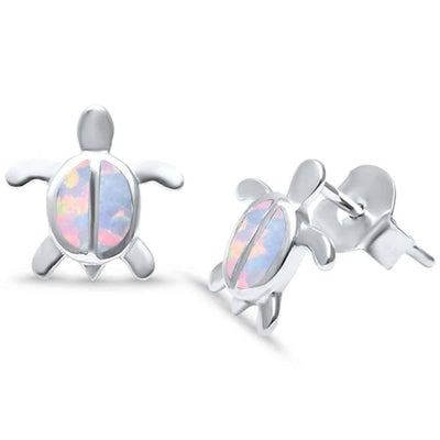 Sterling Silver White Opal Turtle Earring , Width 10mm