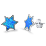 Sterling Silver Cute Blue Opal Star Stud Earrings AndWidth 10mm