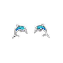 Load image into Gallery viewer, Sterling Silver Cute Blue Opal Dolphin Stud EarringsAnd Thickness 9mm