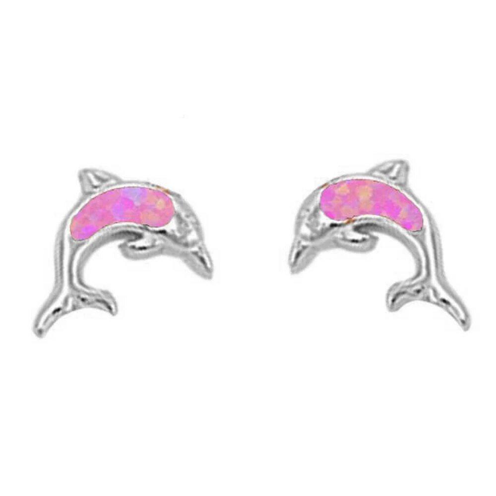 Sterling Silver Pink Opal Dolphin Stud Earrings - silverdepot