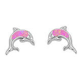 Sterling Silver Pink Opal Dolphin Stud Earrings