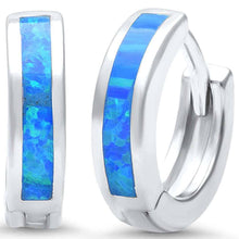 Load image into Gallery viewer, Sterling Silver Blue Opal Hoop Huggie Earrings with CZ Stones AndLength 0.12 InchesAndWidth 12mm