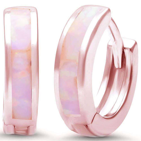Sterling Silver Rose gold Plated Pink Opal Hoop Huggie EarringsAndLength 0.12 InchesAndWidth 12mm