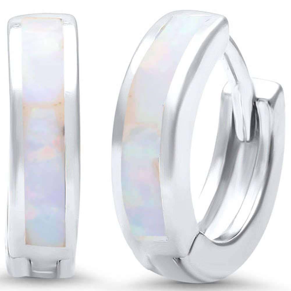 Sterling Silver White Opal Hoop Huggie EarringsAndLength 0.12InchesAndWidth 12mm