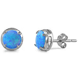 Sterling Silver Round shaped Blue Opal Stud