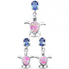 Load image into Gallery viewer, Sterling Silver Lab Created Pink Opal Turtle and Tanzanite Cubic Zirconia Earring And Pendant Set