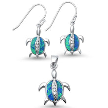 Load image into Gallery viewer, Sterling Silver Blue Opal and Cubic Zirconia Turtle Pendant Set