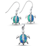 Sterling Silver Blue Opal and Cubic Zirconia Turtle Pendant Set
