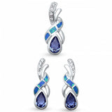 Sterling Silver TanzaniteAnd Blue Opal Ring Infinity Design Earrings And Pendant Set With CZ StonesAnd Width 24mm x 8mm