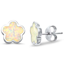 Load image into Gallery viewer, Sterling Silver Lab Created White Opal Flower Earrings