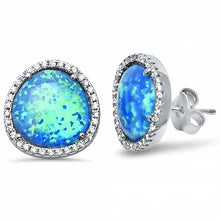 Load image into Gallery viewer, Sterling Silver Lab Created Blue Opal and Cz Earrings