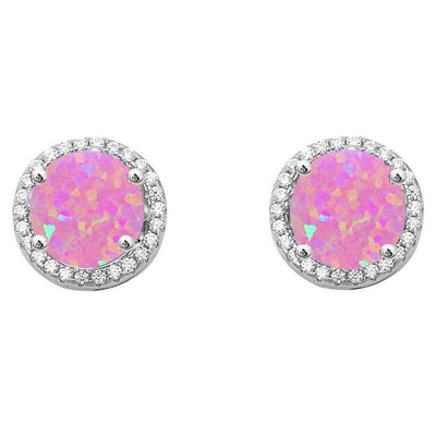Sterling Silver Halo Pink Opal & Cubic Zirconia Earrings
