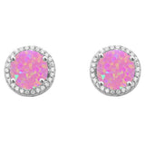 Sterling Silver Halo Pink Opal & Cubic Zirconia Earrings